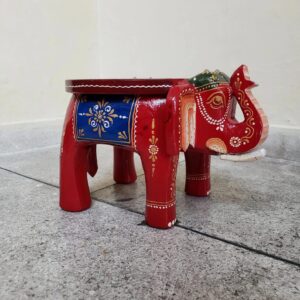 Hand Carved Wooden Elephant Stool/Plant Stand Hand Painted Details